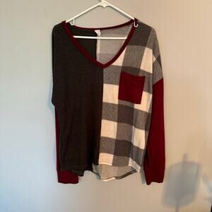 CY Boutique Colorblock Buffalo Plaid Top Women's Size Large Mixed Print